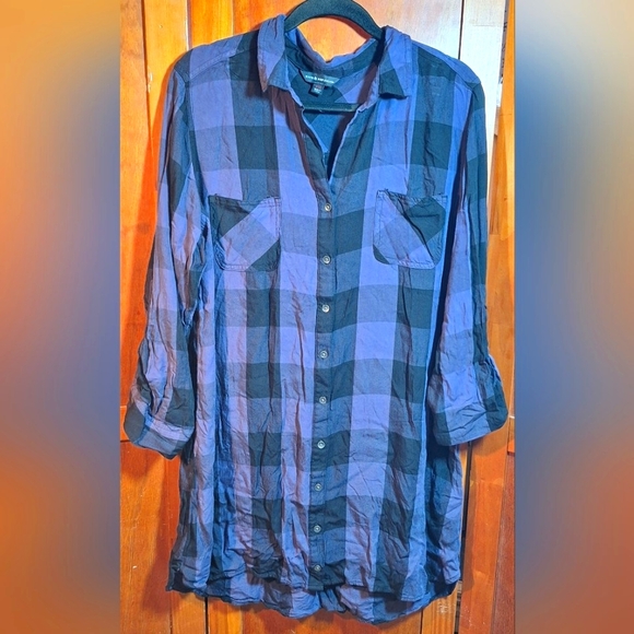 Rock & Republic Tops - ROCK & REPUBLIC Purple and Black Plaid Extra Long Button-up Shirt